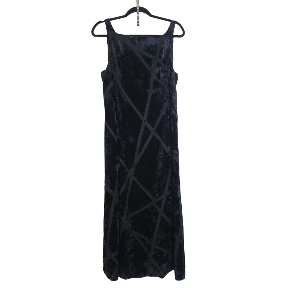 Tara Jarmon Womens Dress Vtg Black Crushed Velvet Burnout 90s Y2K Button Midi 14
